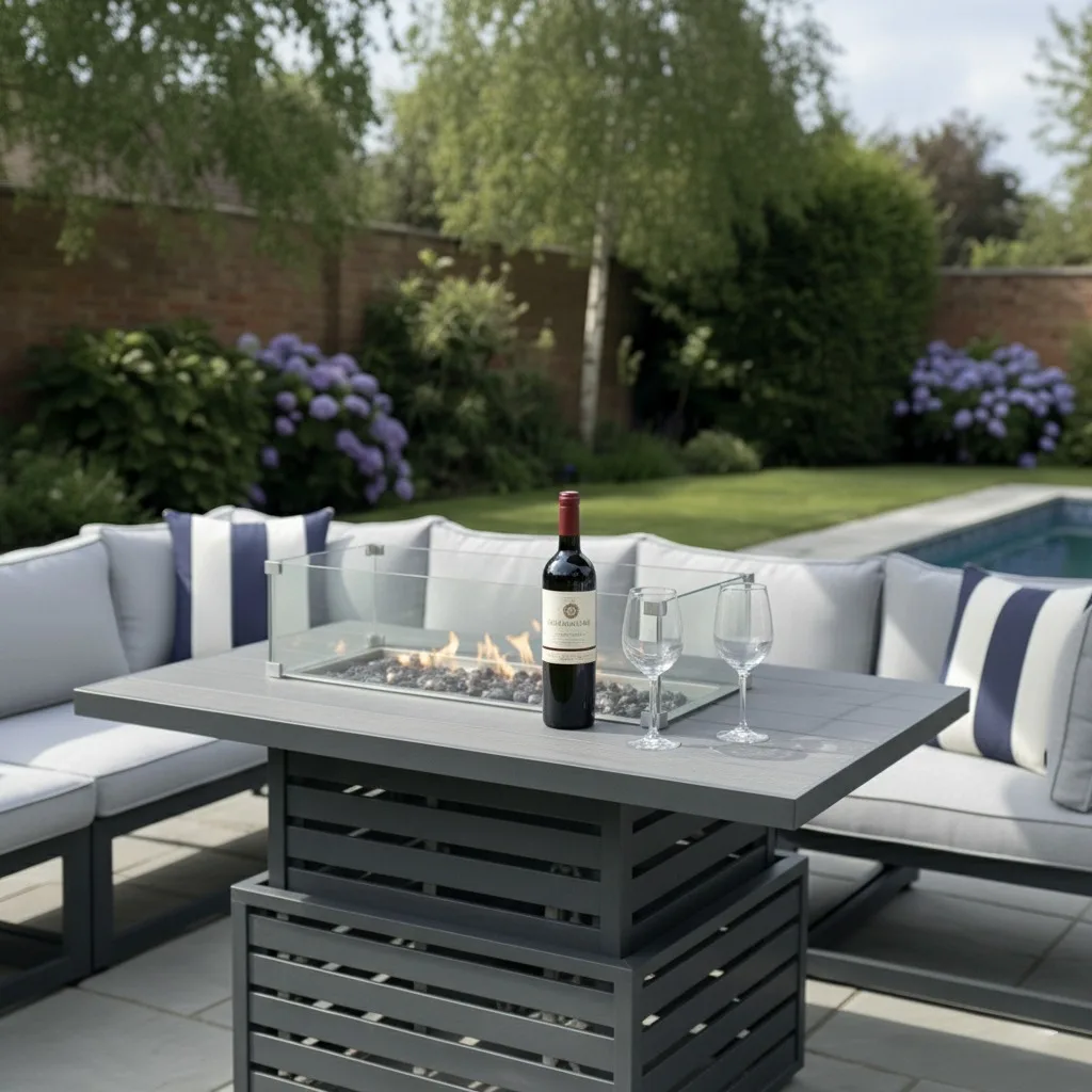 Tuscany 7 Seater Grey Modular Aluminium Corner Sofa Set with Rising Fire Pit Table thumbnail 8