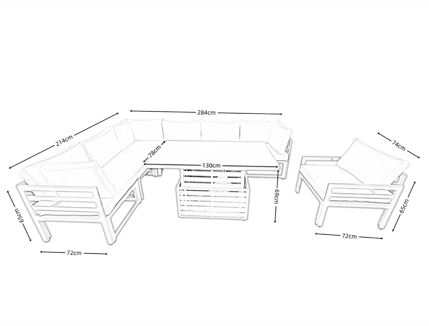 Tuscany 7 Seater Grey Modular Aluminium Corner Sofa Set with Rising Fire Pit Table thumbnail 9