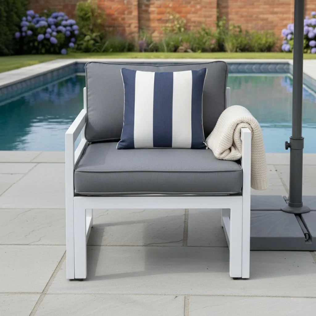 Mykonos 7 Seater White Modular Aluminium Corner Sofa Set with Rising Fire Pit Table thumbnail 7