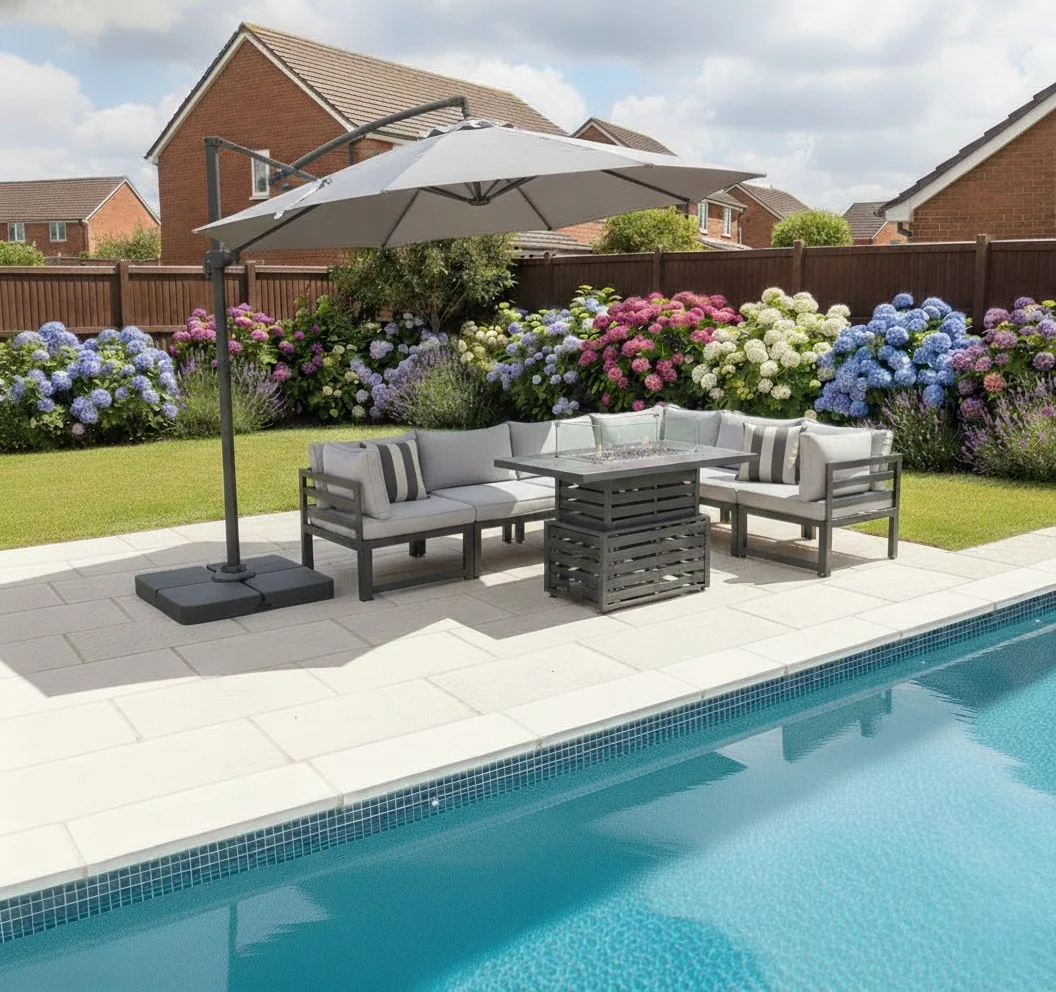 Tuscany 6 Seater Grey Modular Aluminium Corner Sofa Set with Rising Fire Pit Table - Image 3