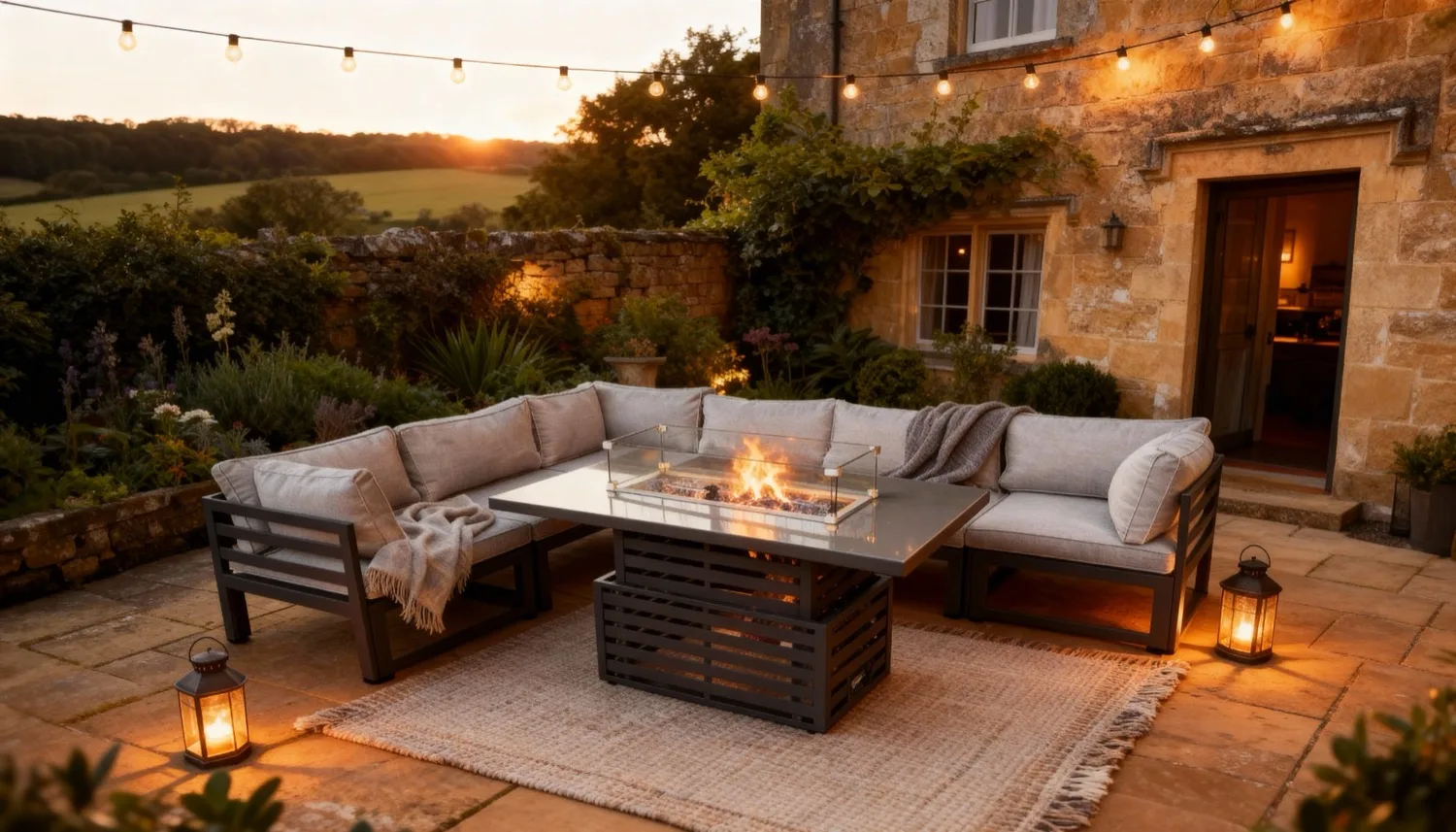 Tuscany 6 Seater Grey Modular Aluminium Corner Sofa Set with Rising Fire Pit Table - Image 4
