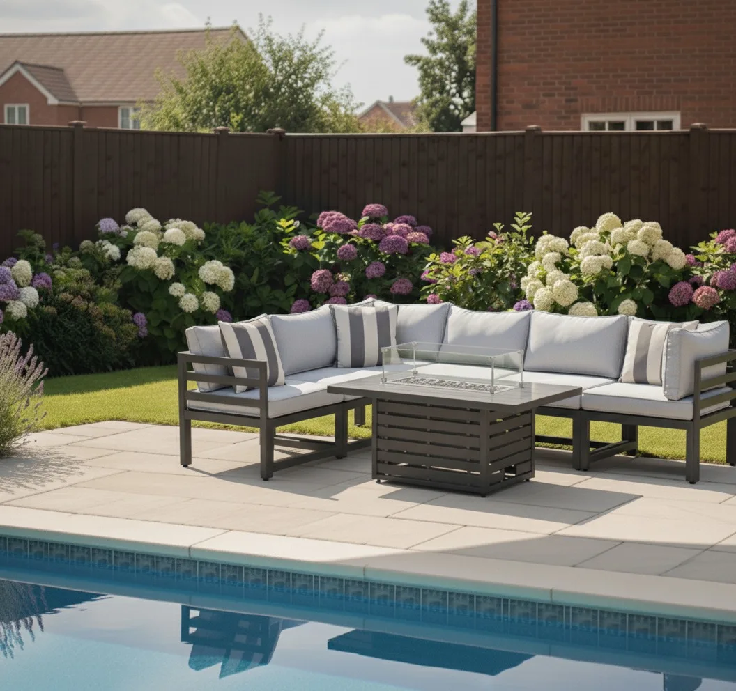 Tuscany 6 Seater Grey Modular Aluminium Corner Sofa Set with Rising Fire Pit Table - Materials & Construction