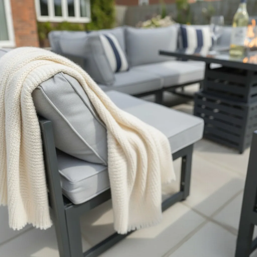 Tuscany 6 Seater Grey Modular Aluminium Corner Sofa Set with Rising Fire Pit Table thumbnail 8