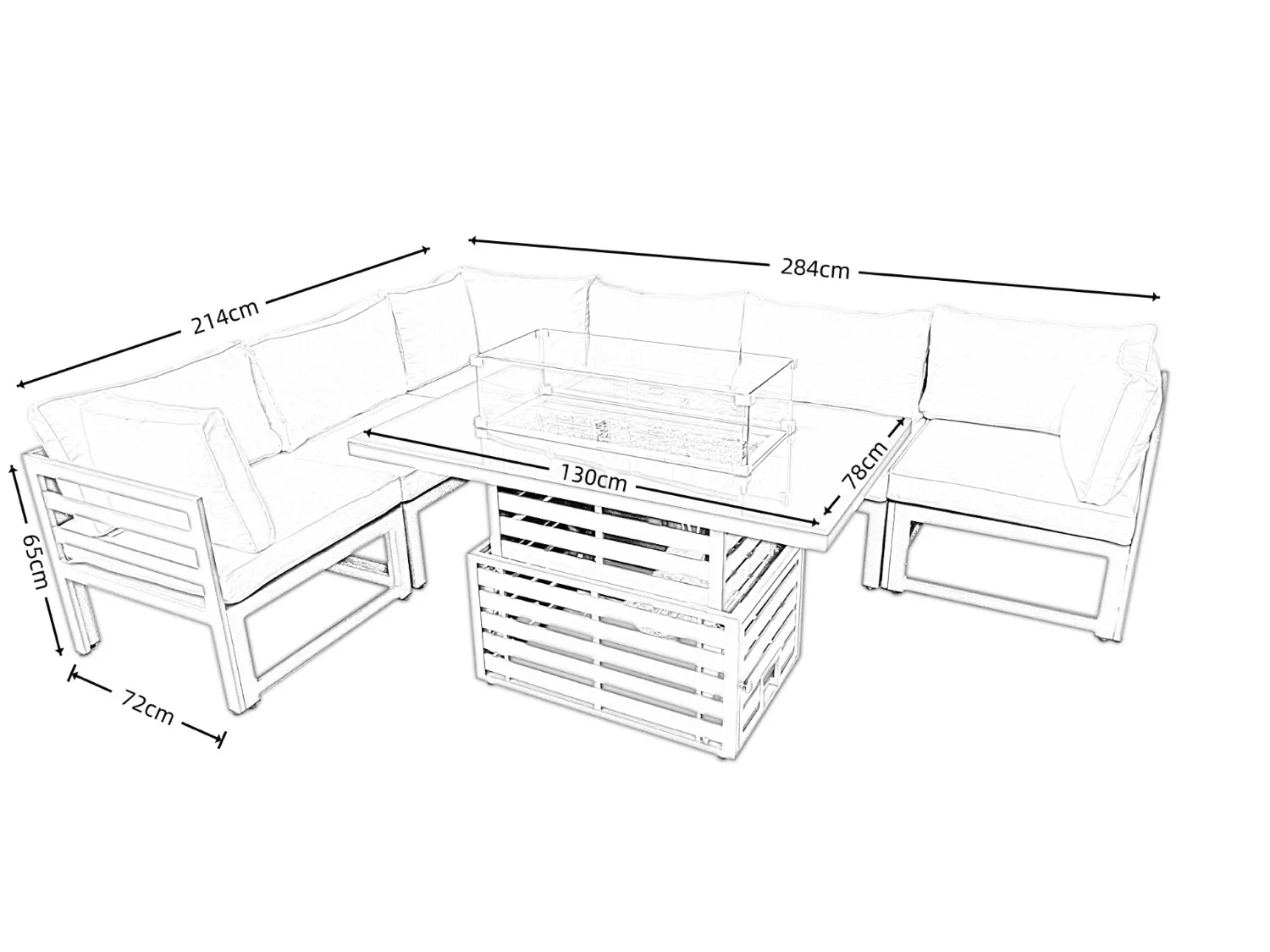 Tuscany 6 Seater Grey Modular Aluminium Corner Sofa Set with Rising Fire Pit Table thumbnail 11