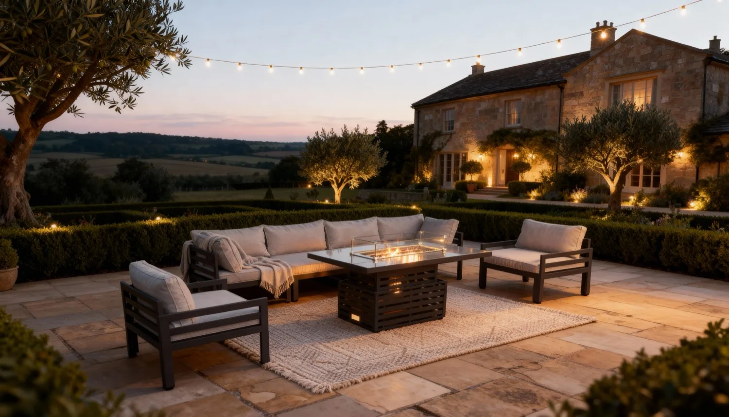 Tuscany 6 Seater Grey Modular Aluminium Sofa Set with Rising Fire Pit Table - Image 4