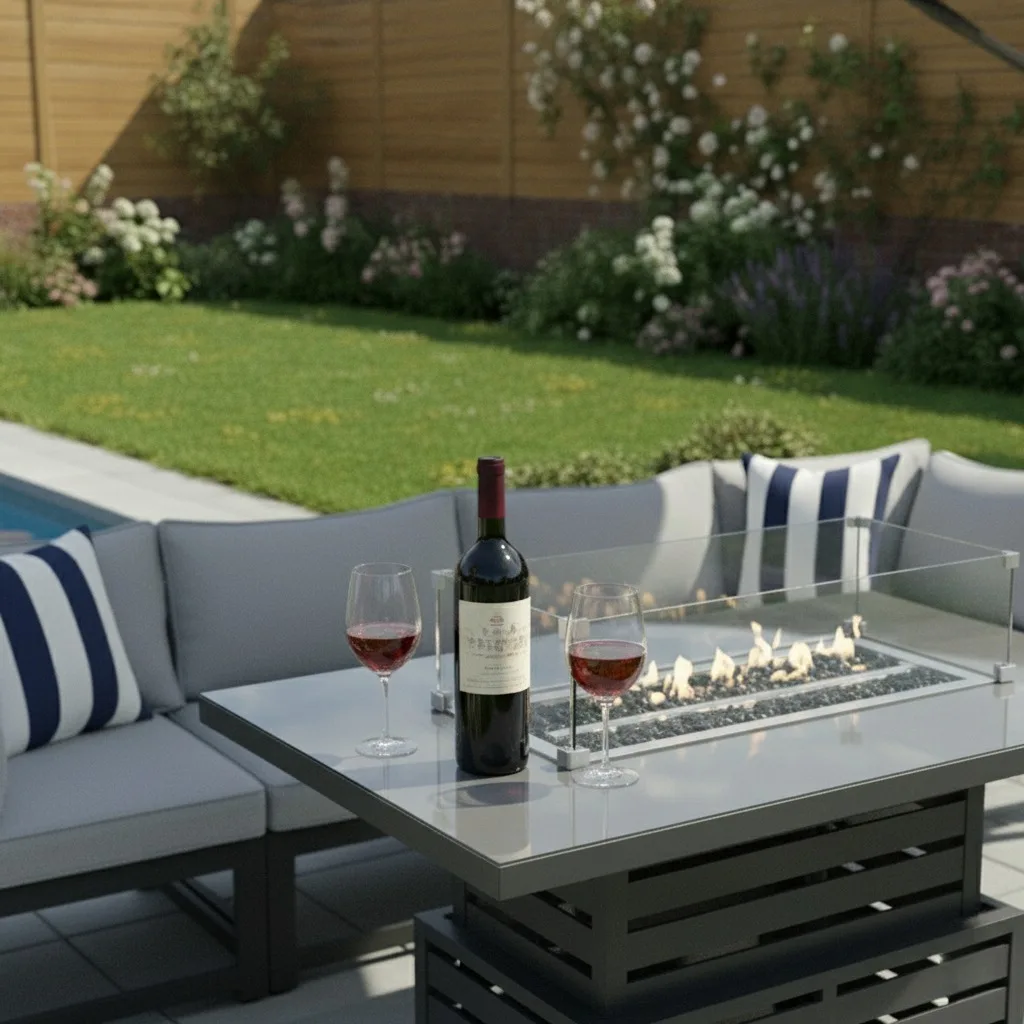 Tuscany 6 Seater Grey Modular Aluminium Sofa Set with Rising Fire Pit Table thumbnail 8