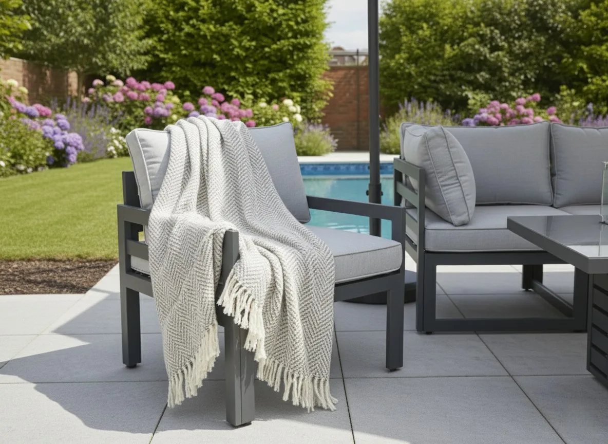 Tuscany 6 Seater Grey Modular Aluminium Sofa Set with Rising Fire Pit Table thumbnail 9