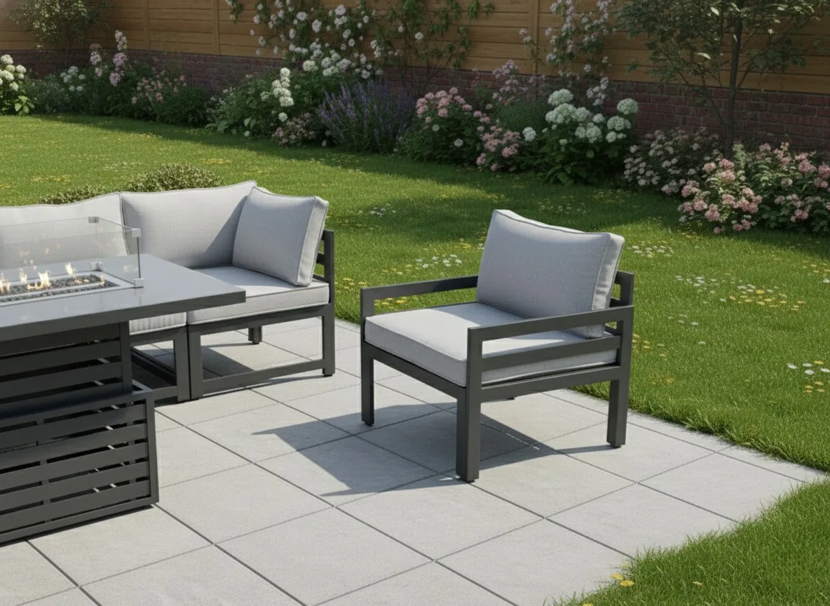 Tuscany 6 Seater Grey Modular Aluminium Sofa Set with Rising Fire Pit Table thumbnail 10