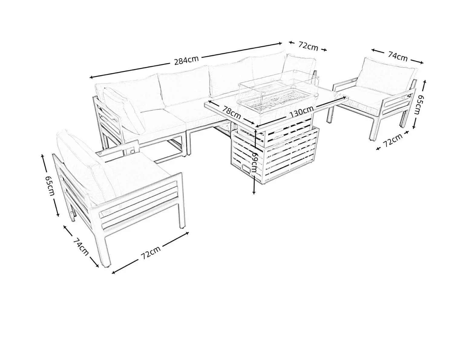 Mykonos 6 Seater White Modular Aluminium Sofa Set with Rising Fire Pit Table thumbnail 9