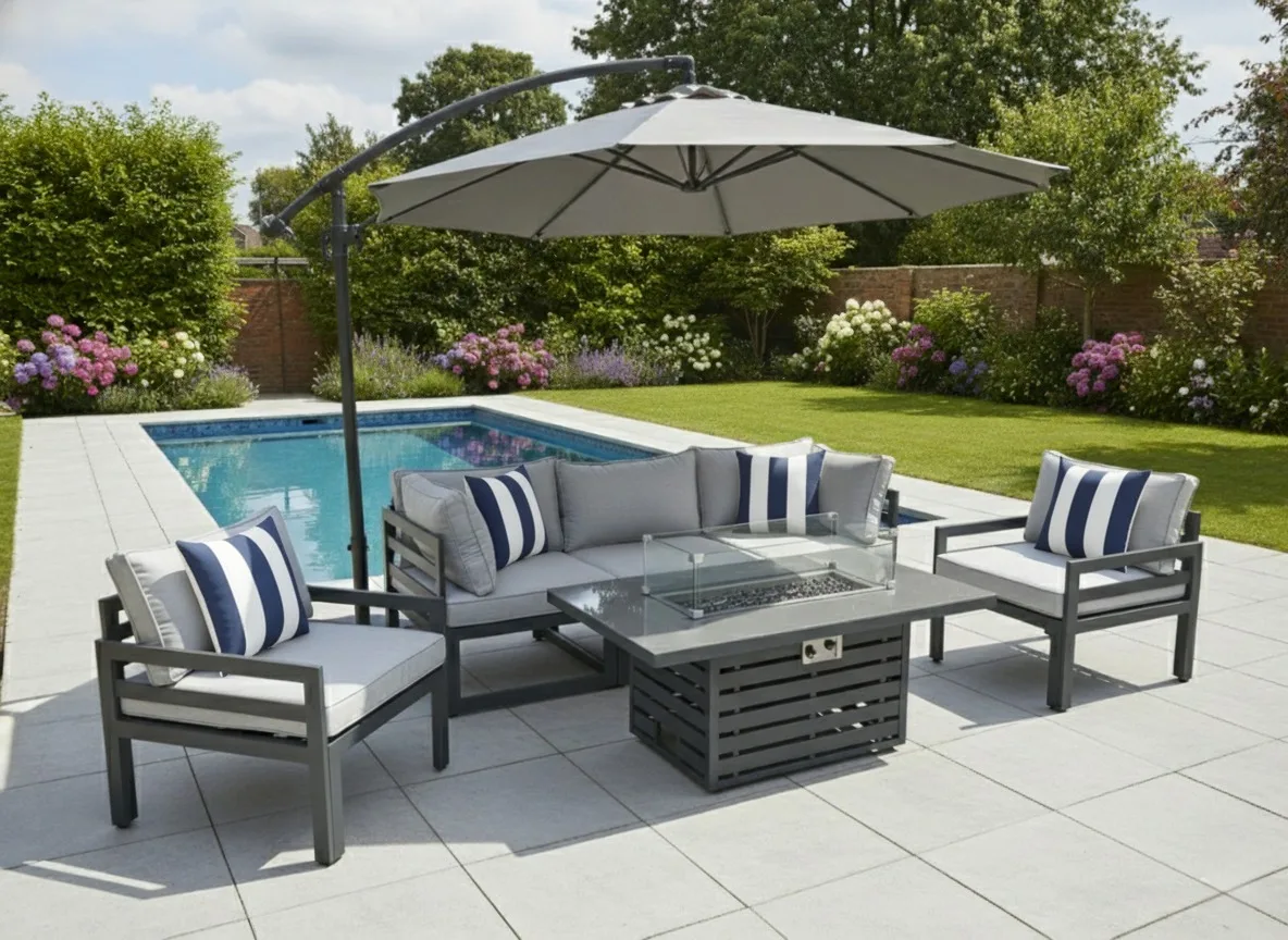 Tuscany 5 Seater Grey Modular Aluminium Sofa Set with Rising Fire Pit Table - Materials & Construction