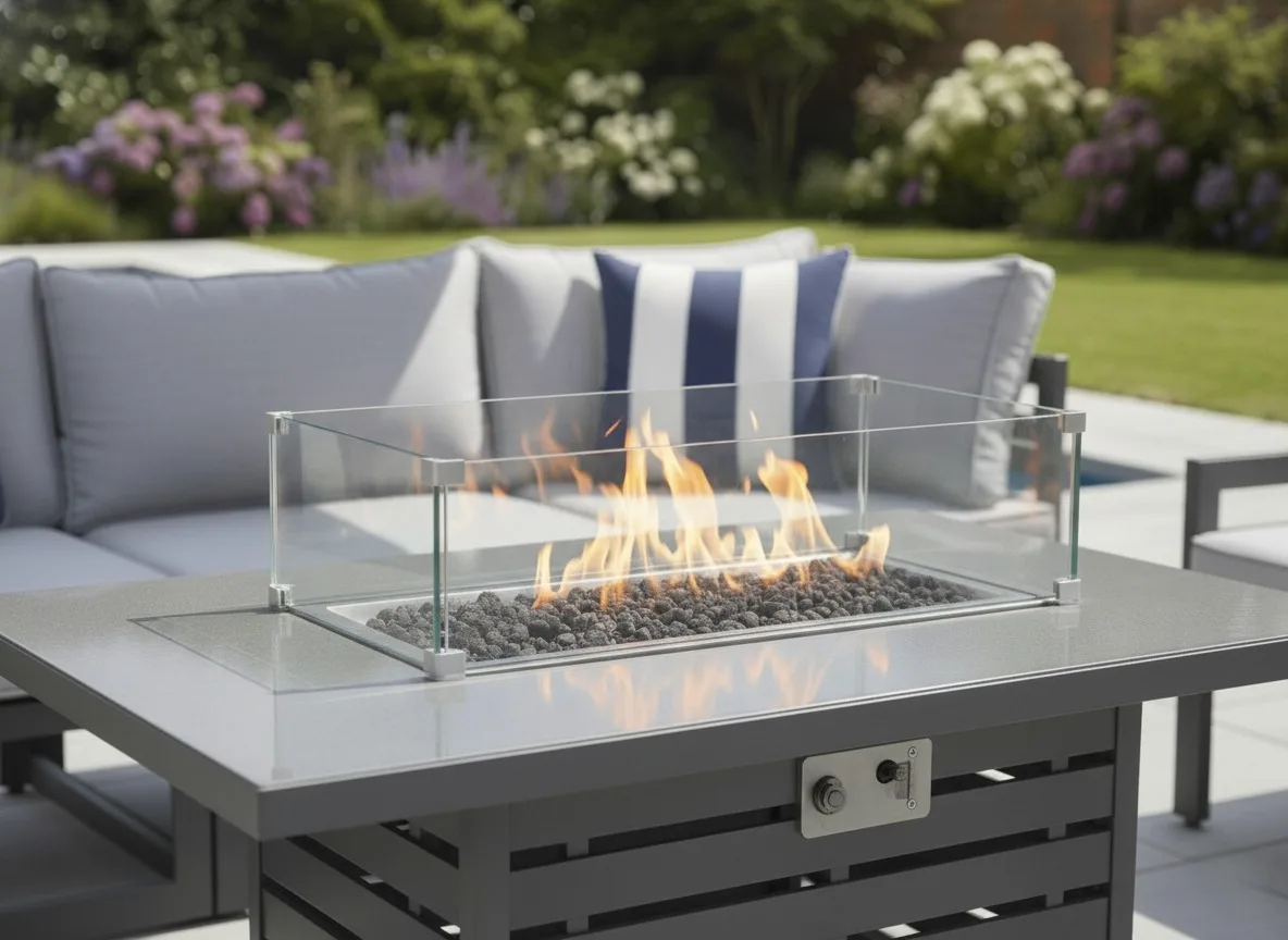 Tuscany 5 Seater Grey Modular Aluminium Sofa Set with Rising Fire Pit Table thumbnail 7