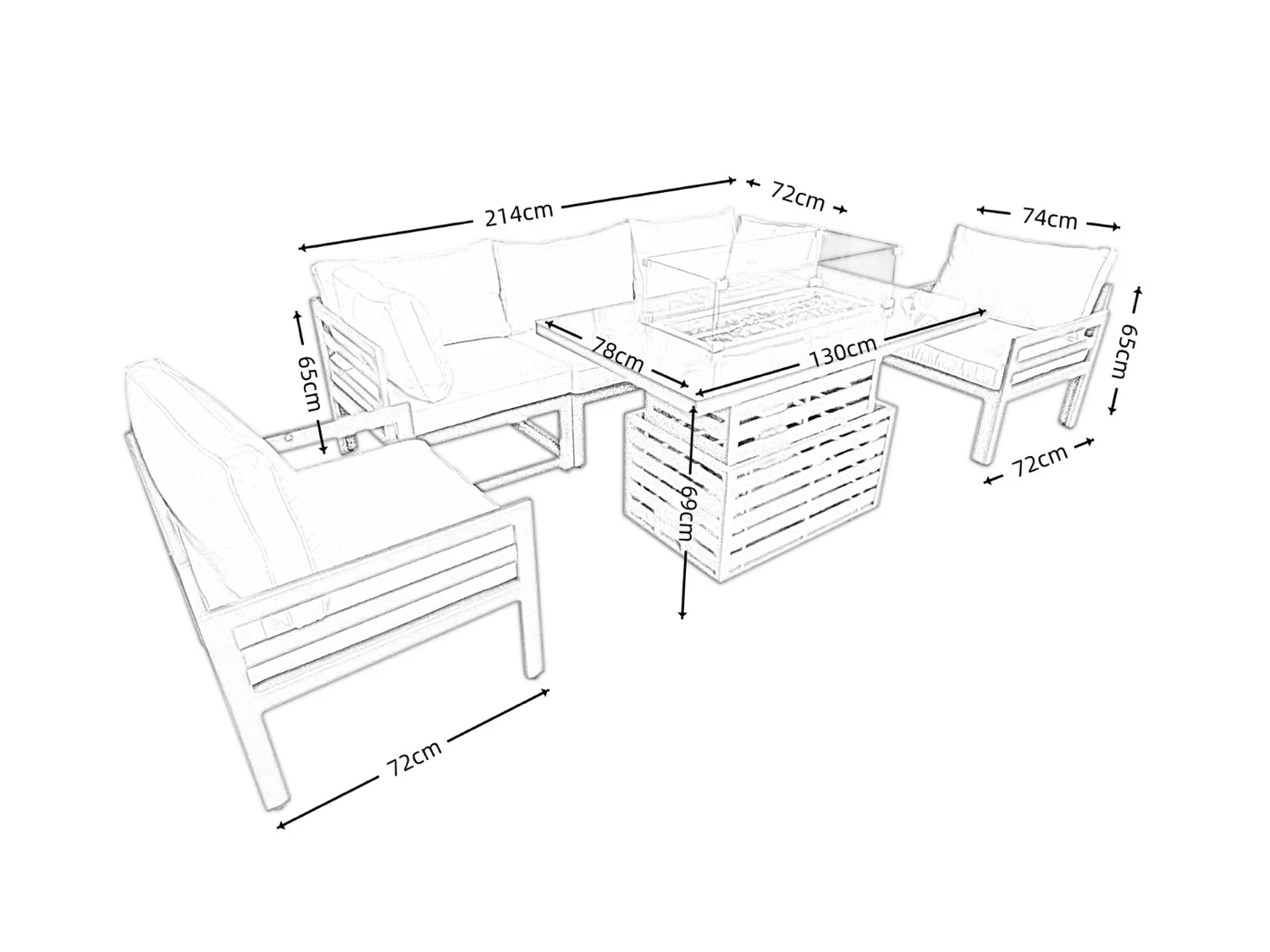 Tuscany 5 Seater Grey Modular Aluminium Sofa Set with Rising Fire Pit Table thumbnail 9