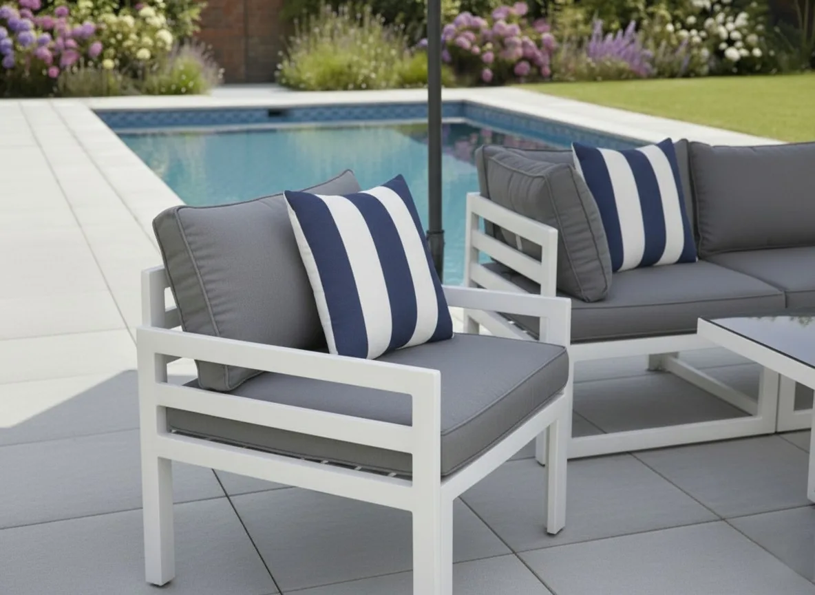 Mykonos 5 Seater White Modular Aluminium Sofa Set with Rising Fire Pit Table thumbnail 7