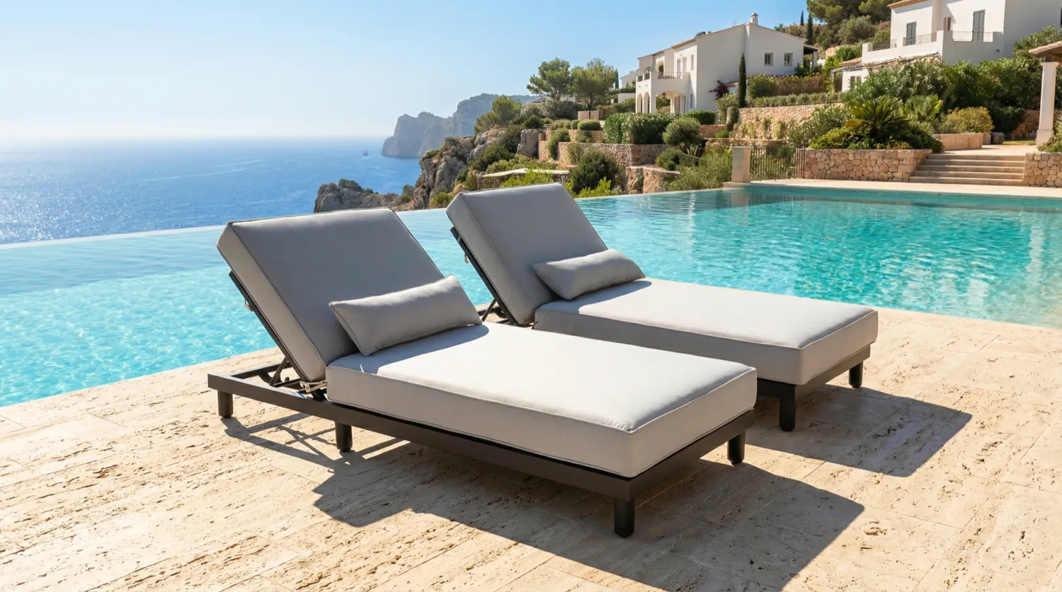 Barcelona Aluminium Double Sun Lounger Set – Grey - Image 1