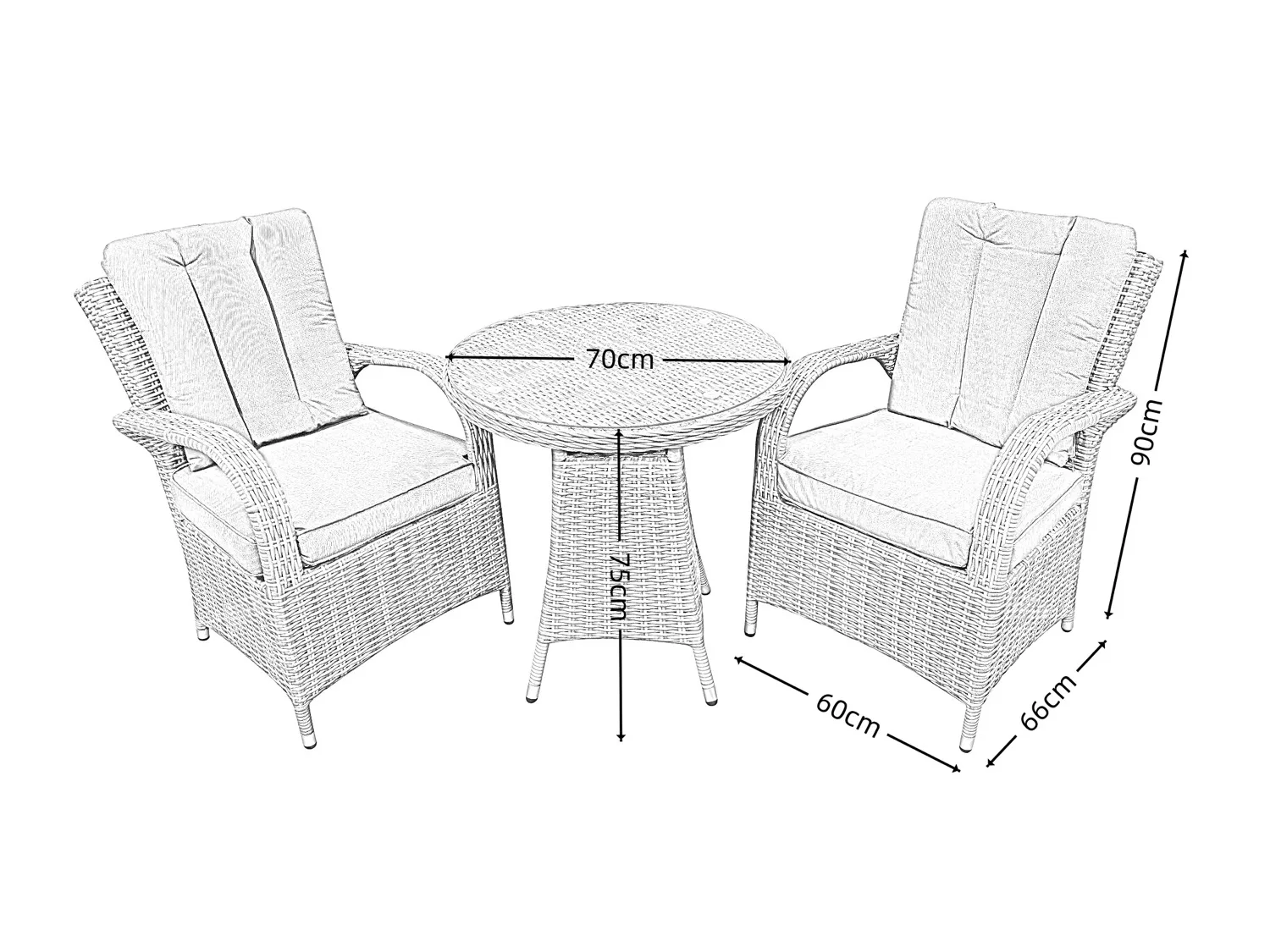 Riviera 2 Seater Grey Round Bistro Set – 0.7m thumbnail 10
