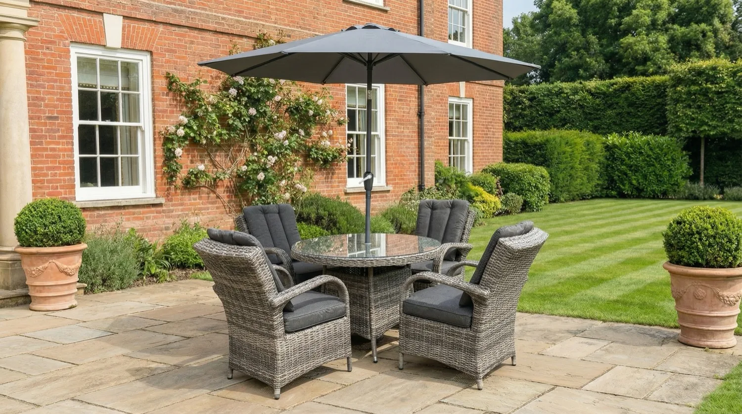 Riviera 4 Seater Grey Round Dining Set – 1.0m - Image 1