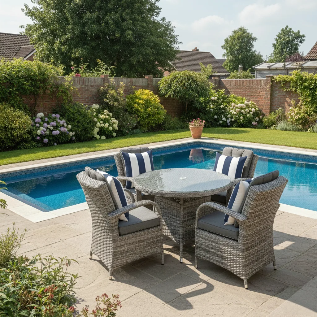 Riviera 4 Seater Grey Round Dining Set – 1.0m - Easy Setup