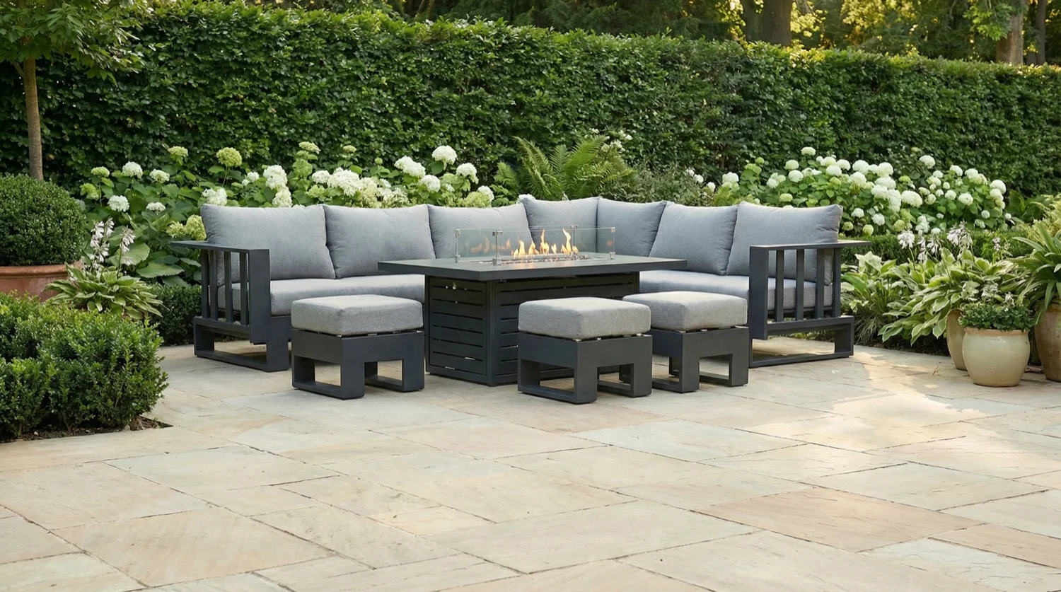 Barcelona Grey Aluminium Sofa Set with Rising Fire Pit Table - Image 4