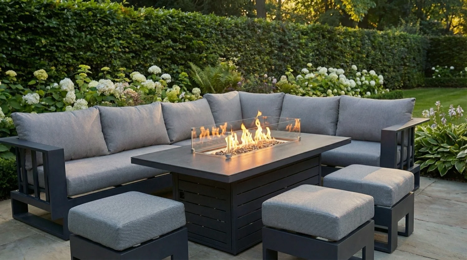 Barcelona Grey Aluminium Sofa Set with Rising Fire Pit Table - View 5