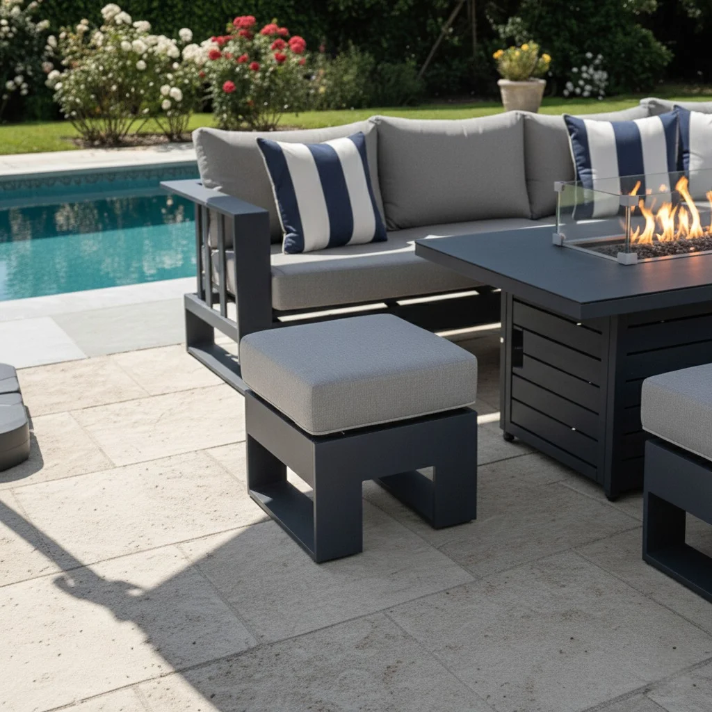 Barcelona Grey Aluminium Sofa Set with Rising Fire Pit Table thumbnail 6
