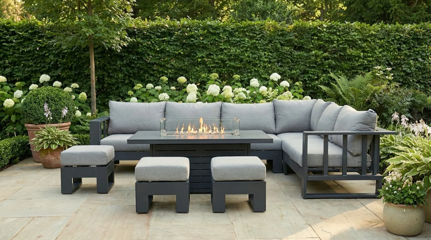 Barcelona Grey Aluminium Sofa Set with Rising Fire Pit Table thumbnail 7