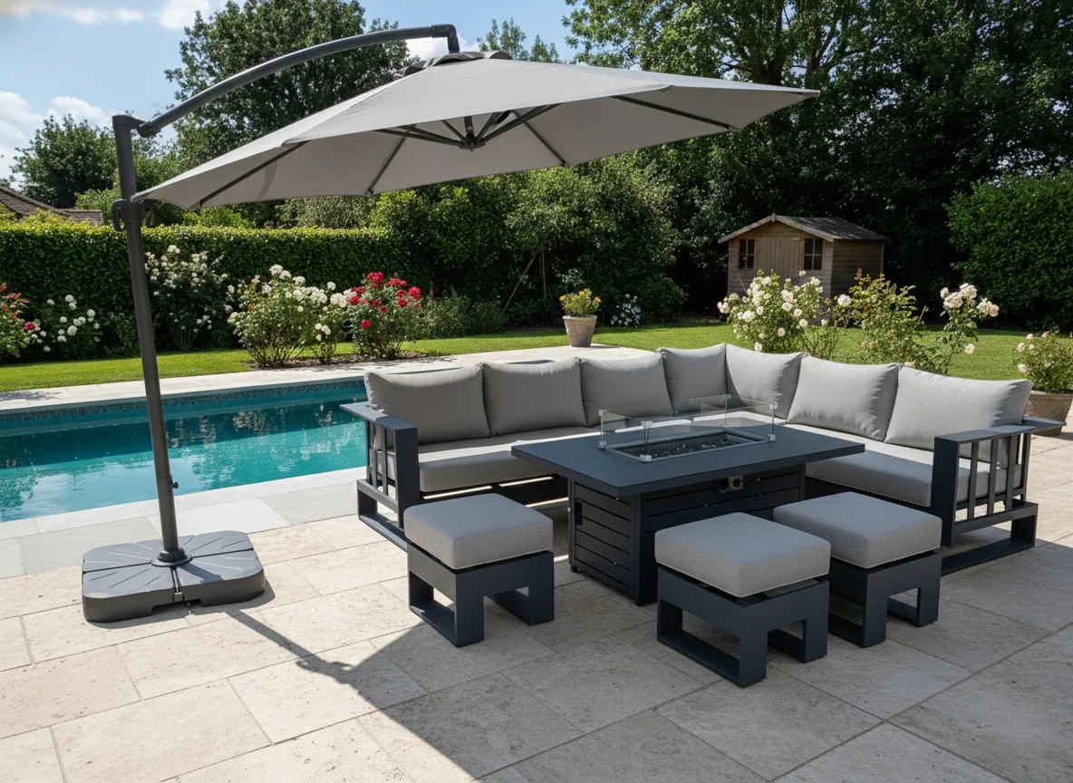 Barcelona Grey Aluminium Sofa Set with Rising Fire Pit Table thumbnail 11