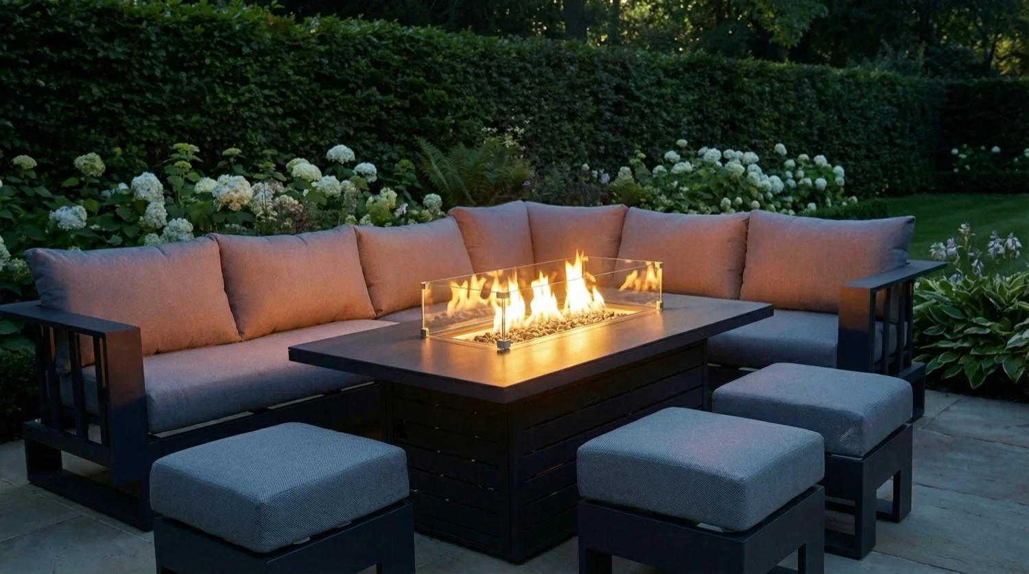 Barcelona Grey Aluminium Sofa Set with Rising Fire Pit Table thumbnail 12