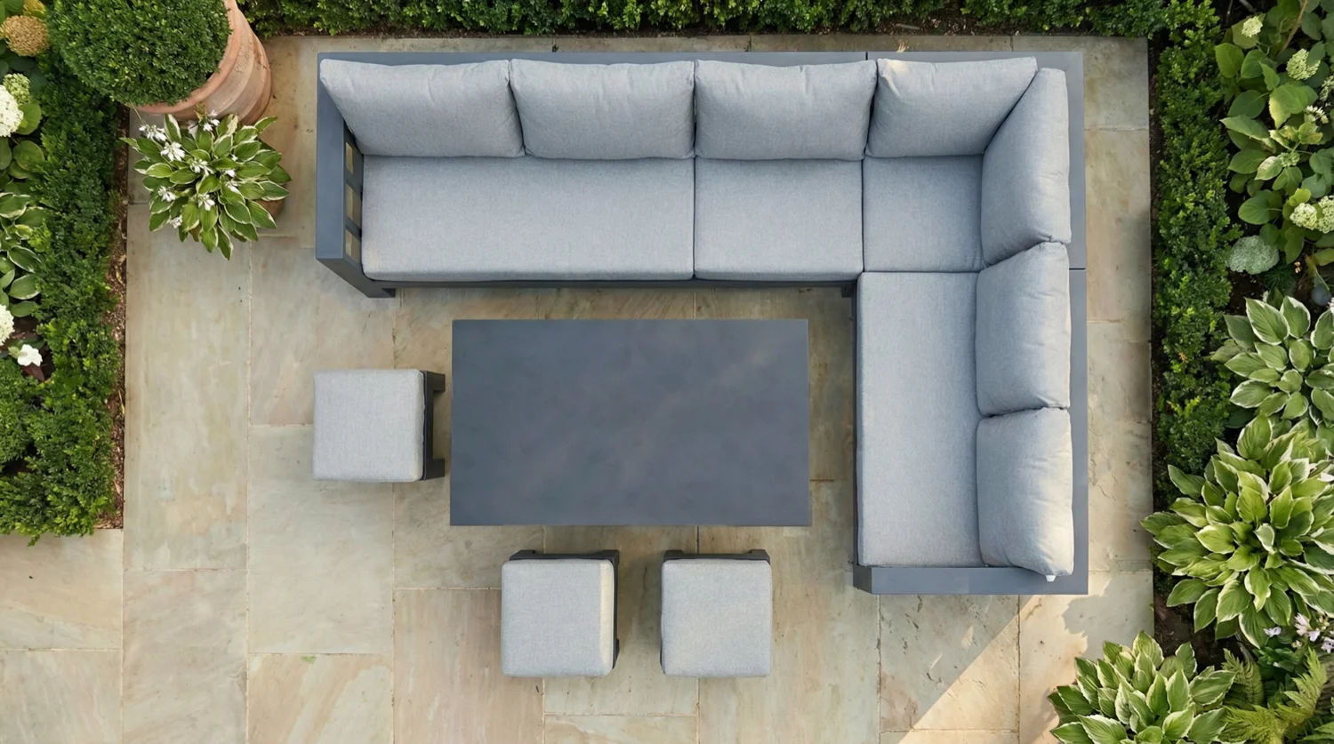 Barcelona Grey Aluminium Sofa Set with Rising Dining Table - View 5