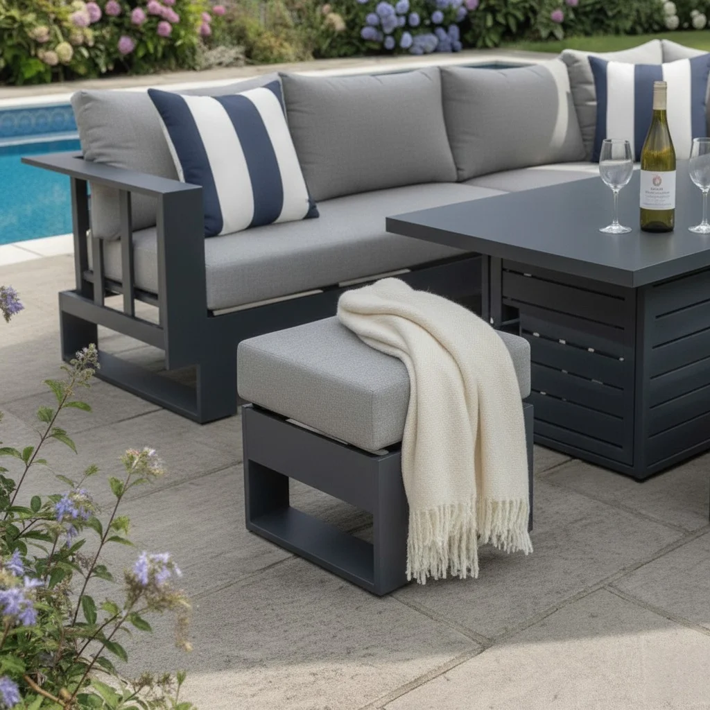 Barcelona Grey Aluminium Sofa Set with Rising Dining Table thumbnail 9