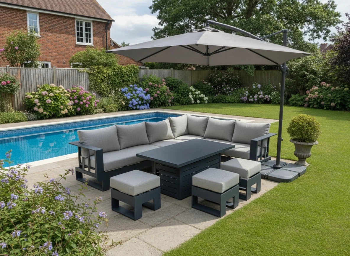 Barcelona Grey Aluminium Sofa Set with Rising Dining Table thumbnail 12