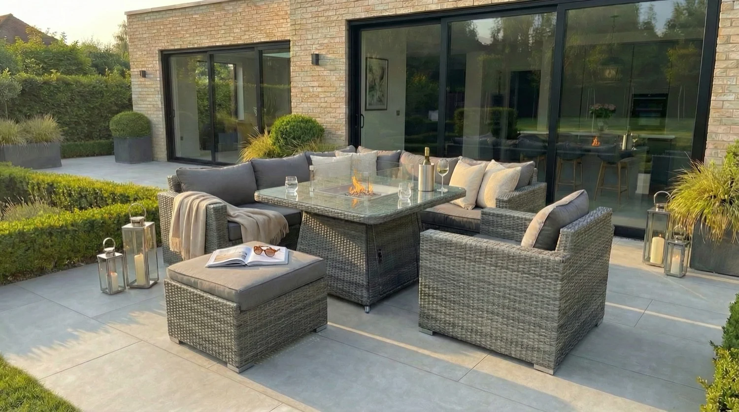Monaco Corner Fire Pit Sofa Set – Flat Grey - Image 1