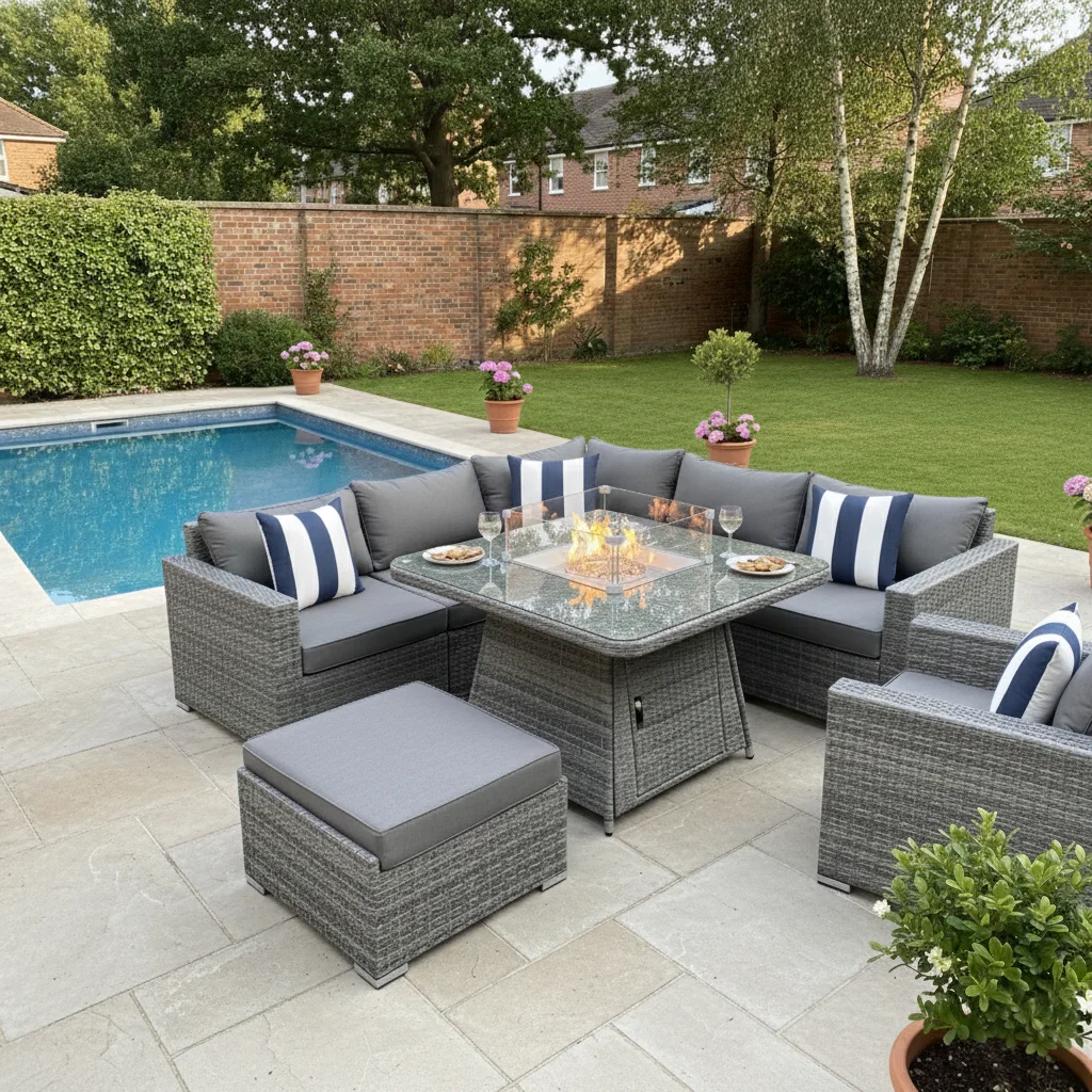 Monaco Corner Fire Pit Sofa Set – Flat Grey - Image 3
