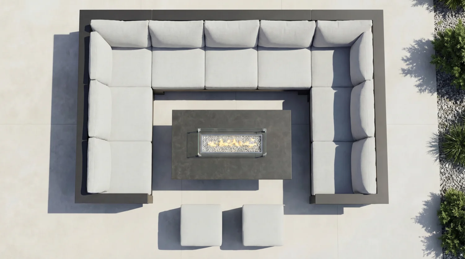 Barcelona U Grey Aluminium Sofa Set with Rising Fire Pit Table - Image 4