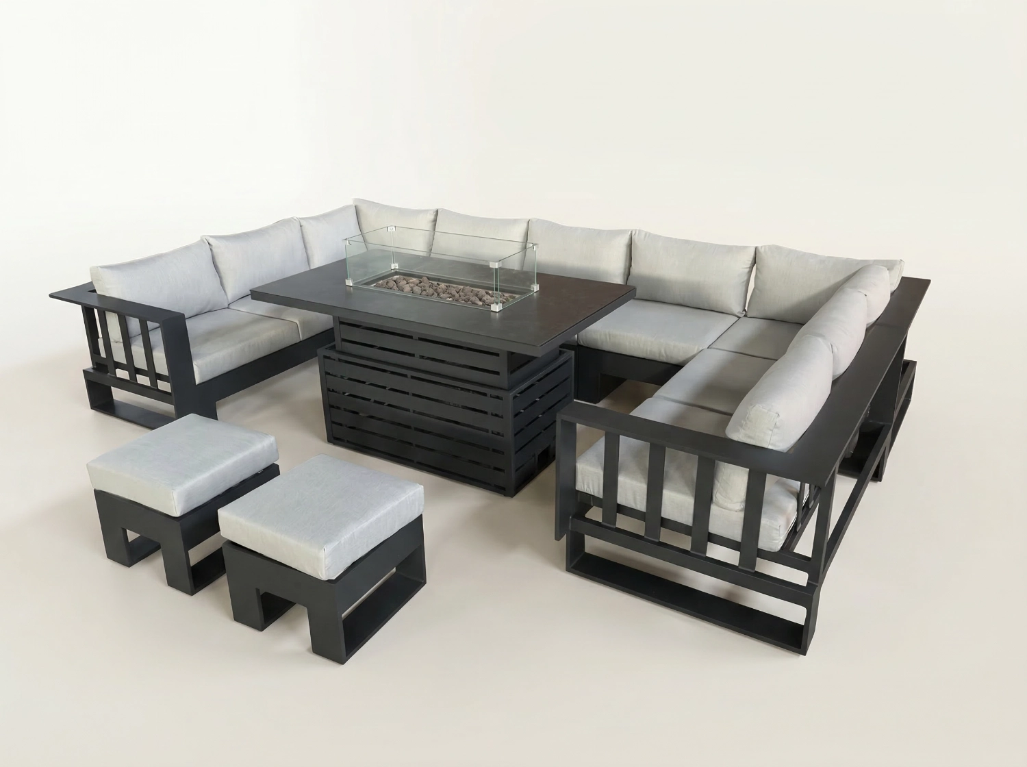 Barcelona U Grey Aluminium Sofa Set with Rising Fire Pit Table thumbnail 6