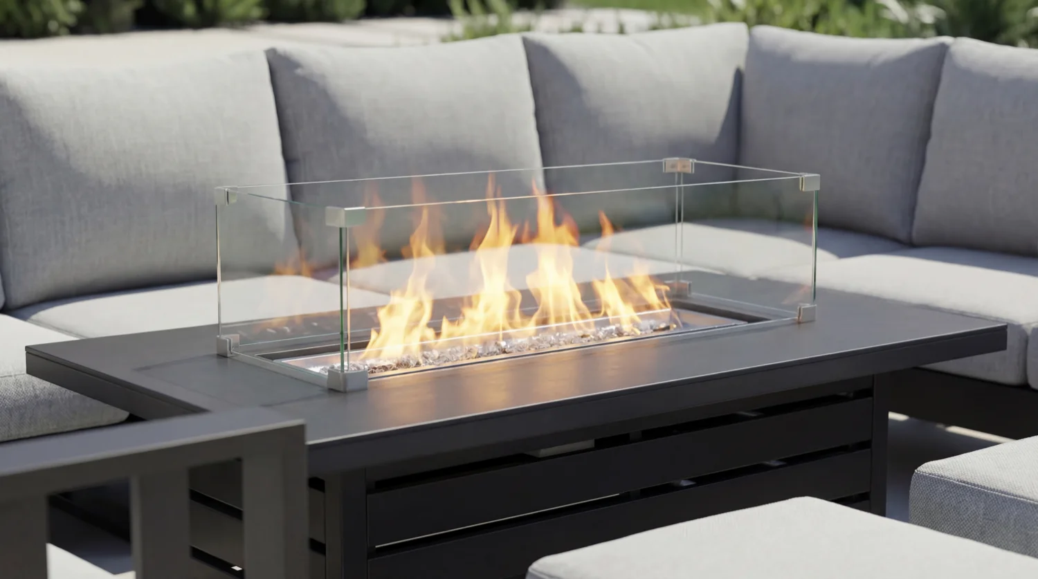 Barcelona U Grey Aluminium Sofa Set with Rising Fire Pit Table thumbnail 7