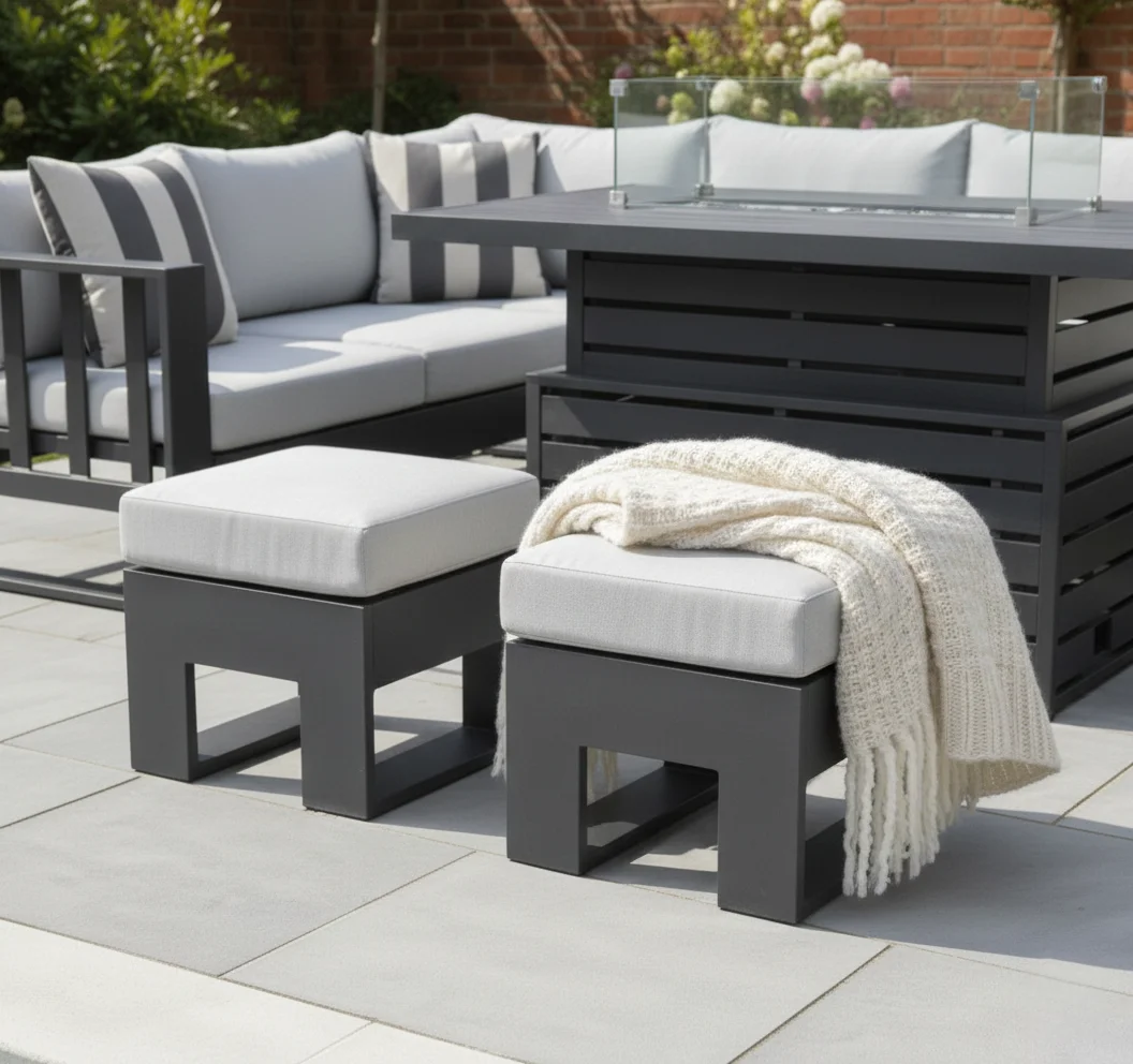 Barcelona U Grey Aluminium Sofa Set with Rising Fire Pit Table thumbnail 9